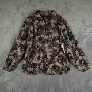 Zella Womens Fleece Jacket Gray‎ Kitten Whispy Camo 1/4 Zip Recycled M New